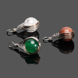 Silver Wire Wrap Crystal Beads Pendant Reiki Agates Stone Charm Pendulum
