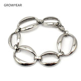 Silver Women Jewelry Bracelet O Shaped Charms Stainless Steel Chain Bangle