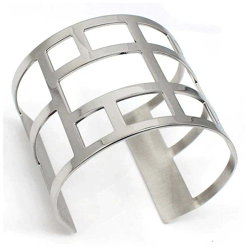 Stainless Steel Hollow Grid Bangle Punk Style Bracelet