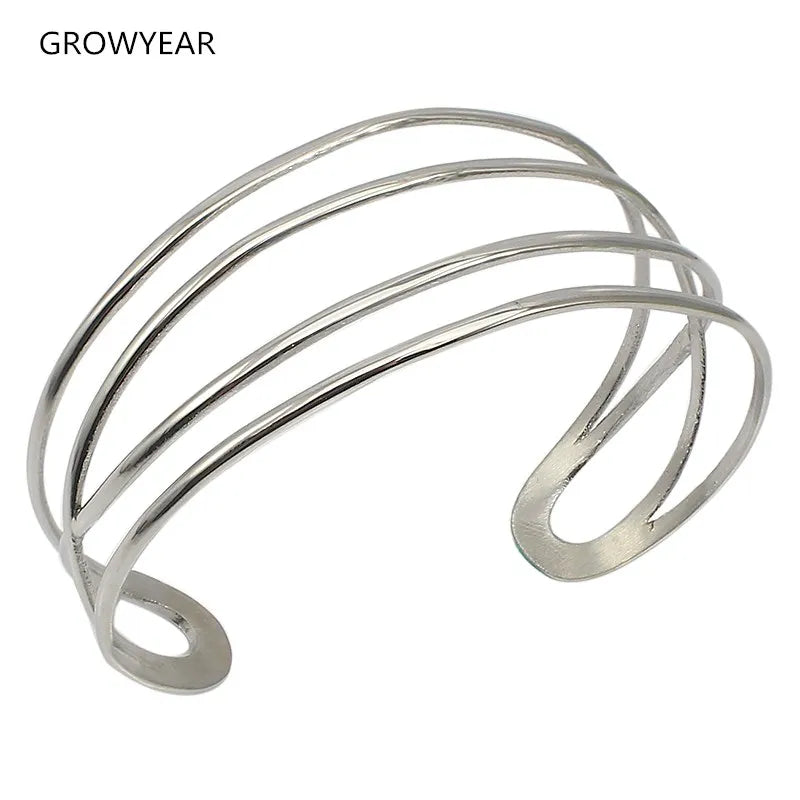 Silver Stainless Steel Knitted Twisted Rattan Wire Bangle Cuff