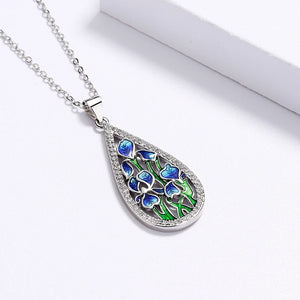 Silver Flower Pendant Necklace Enamel Wedding Jewelry