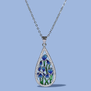 Silver Flower Pendant Necklace Enamel Wedding Jewelry