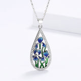 Silver Flower Pendant Necklace Enamel Wedding Jewelry