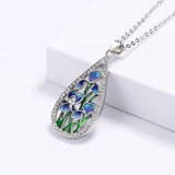 Silver Flower Pendant Necklace Enamel Wedding Jewelry