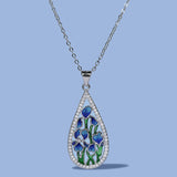 Silver Flower Pendant Necklace Enamel Wedding Jewelry