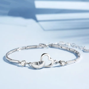 Silver Zircon Heart Charm Bracelet for Women Party Jewelry
