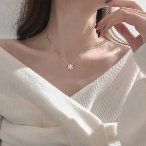 Snowflake Pendant Necklace Silver Zircon Women Girl Charm Chain Jewelry