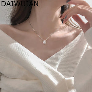 Snowflake Pendant Necklace Silver Zircon Women Girl Charm Chain Jewelry