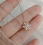 Snowflake Pendant Necklace Silver Zircon Women Girl Charm Chain Jewelry