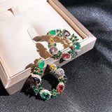 Silver Colorful Circle Green Zircon Earrings for Women Engagement Bride