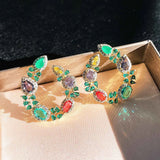 Silver Colorful Circle Green Zircon Earrings for Women Engagement Bride