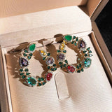 Silver Colorful Circle Green Zircon Earrings for Women Engagement Bride