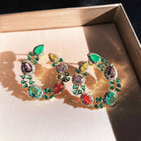 Silver Colorful Circle Green Zircon Earrings for Women Engagement Bride
