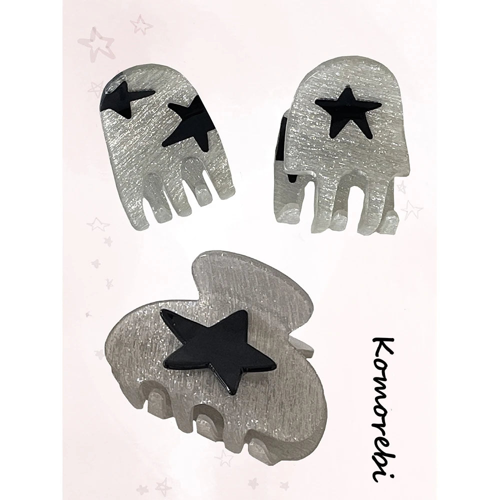 Silver Glitter Pentagram Hair Clips for Women