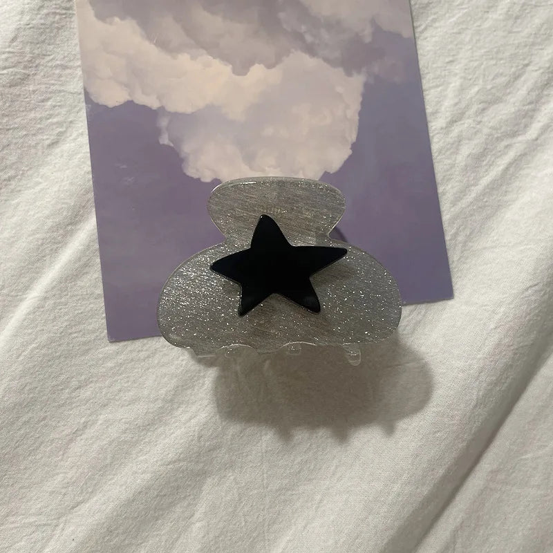 Silver Glitter Pentagram Hair Clips for Women