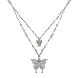 Silver Butterfly Necklace Double Layer Pendant Clavicle Chain for Women