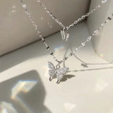 Silver Butterfly Necklace Double Layer Pendant Clavicle Chain for Women