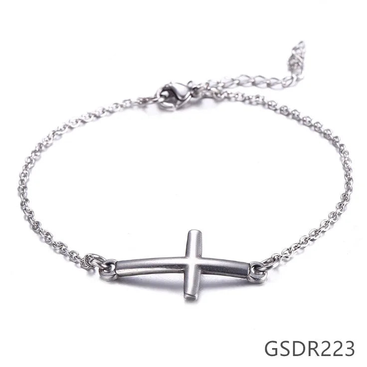 Silver Cross Bangle Bracelet Women Jewelry Gift Chain