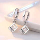 Silver Square Zircon Wedding Party Hoops Earrings