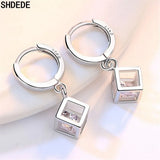 Silver Square Zircon Wedding Party Hoops Earrings