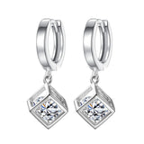 Silver Square Zircon Wedding Party Hoops Earrings
