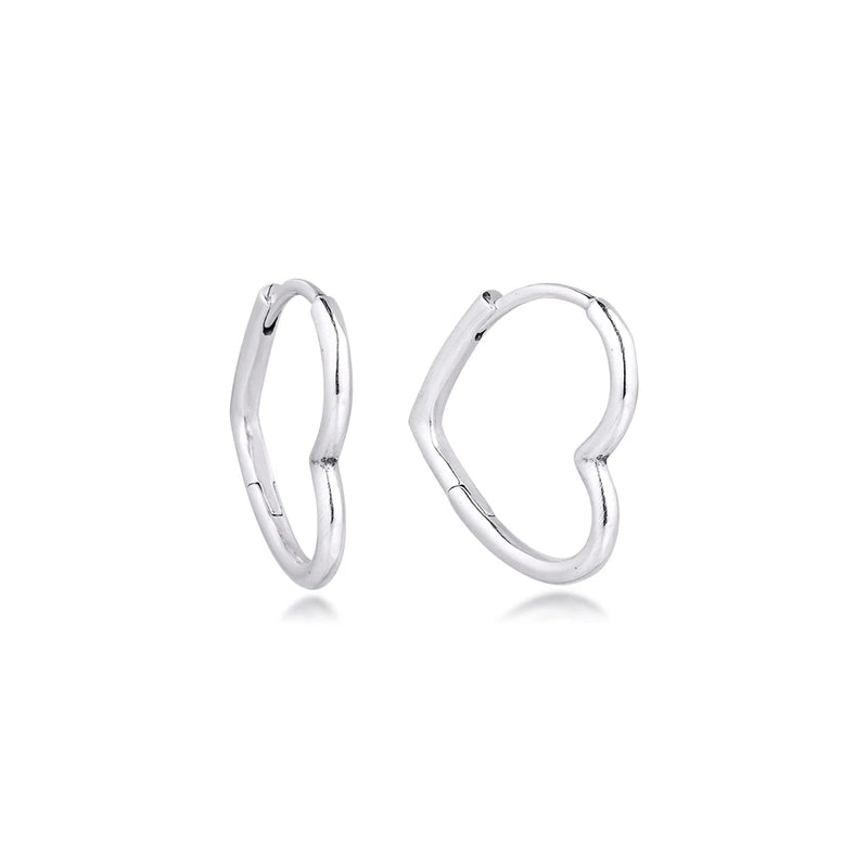 925 Sterling Silver Asymmetric Heart Earrings Hoop for Women