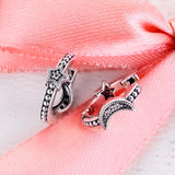 Sterling Silver Crescent Moon & Stars Beaded Hoop Earrings for Women
