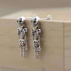Vintage 925 Silver Skeleton Drop Earrings for Women