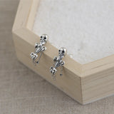 Vintage 925 Silver Skeleton Drop Earrings for Women