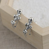 Vintage 925 Silver Skeleton Drop Earrings for Women