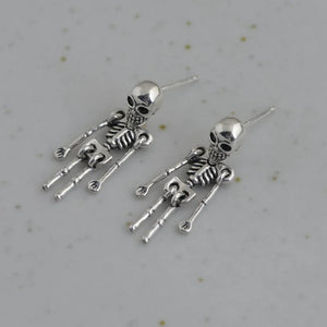 Vintage 925 Silver Skeleton Drop Earrings for Women
