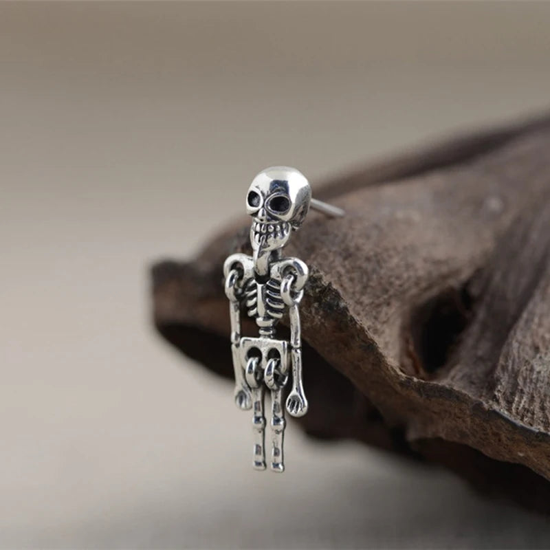 Vintage 925 Silver Skeleton Drop Earrings for Women