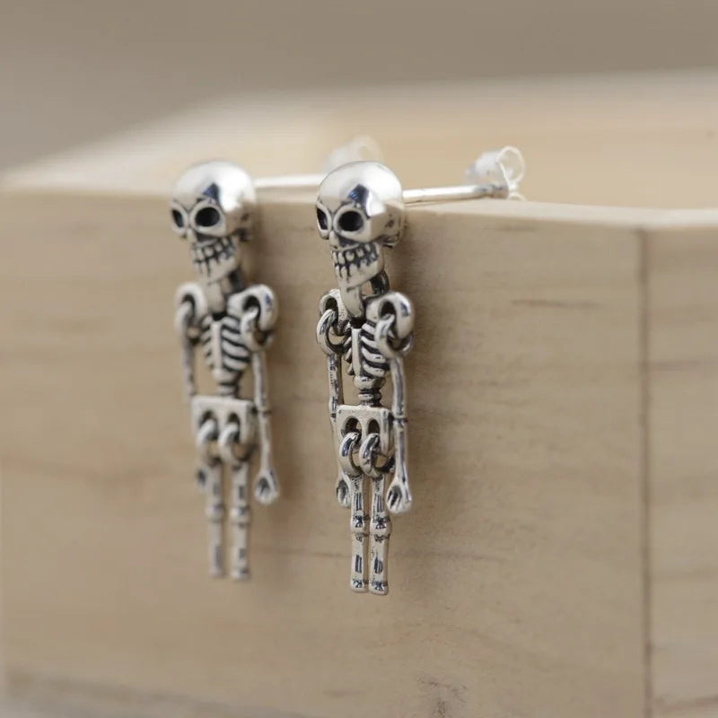Vintage 925 Silver Skeleton Drop Earrings for Women
