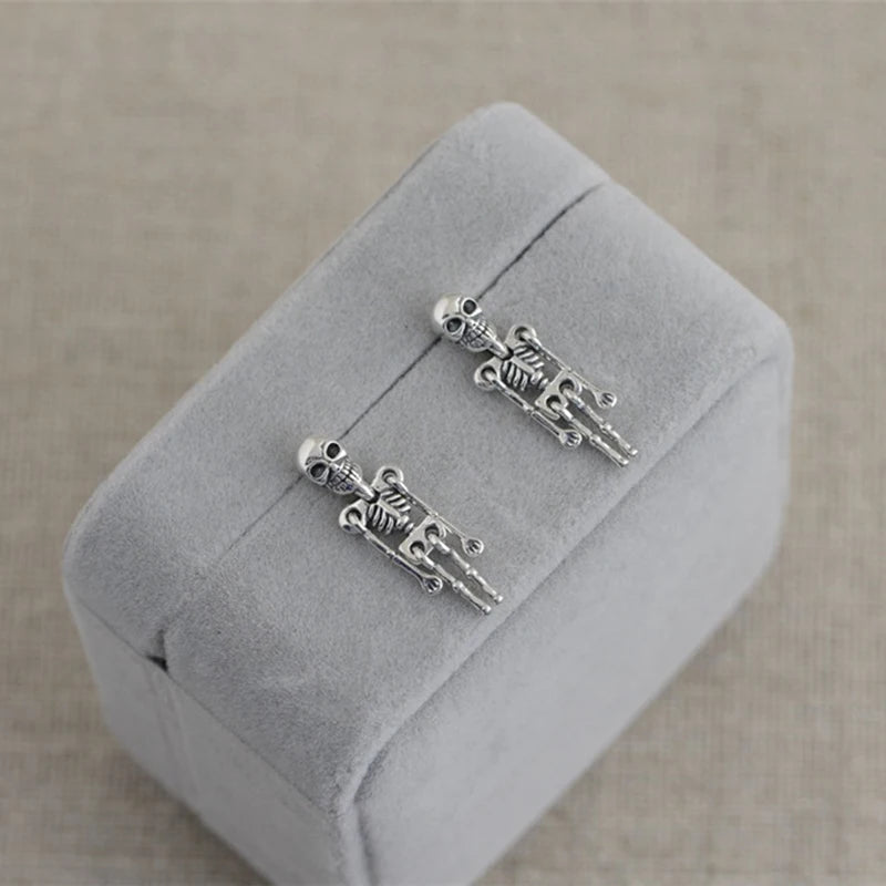 Vintage 925 Silver Skeleton Drop Earrings for Women