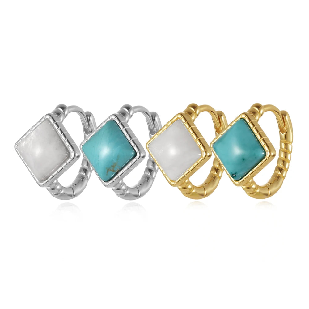 Vintage Natural Turquoise Hoop Earring 18k Plated for Women