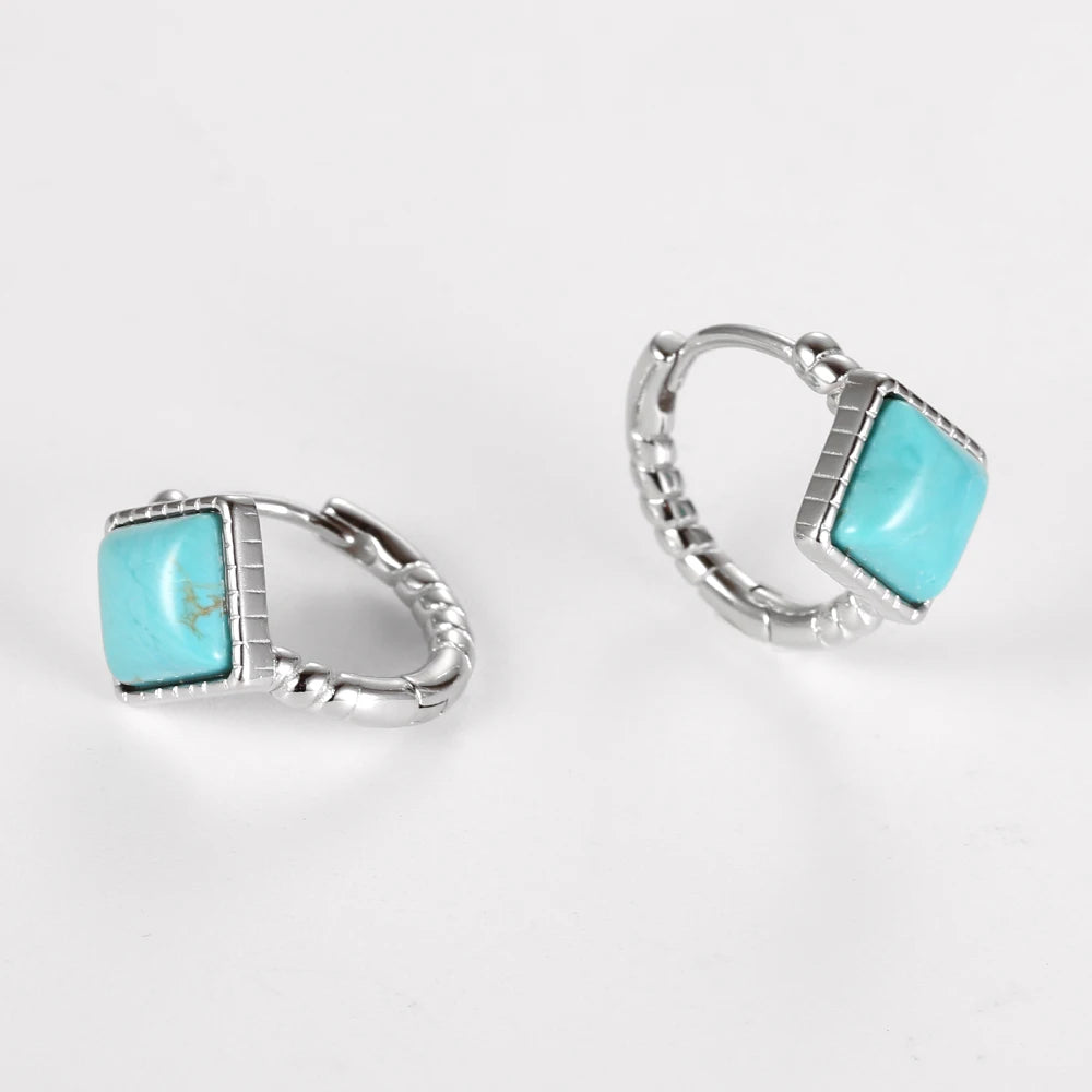Vintage Natural Turquoise Hoop Earring 18k Plated for Women