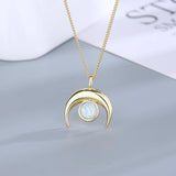 925 Silver Opal Moon Pendant Necklace Romantic Jewelry Gift