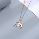925 Silver Opal Moon Pendant Necklace Romantic Jewelry Gift