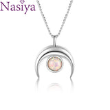 925 Silver Opal Moon Pendant Necklace Romantic Jewelry Gift