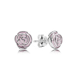 925 Sterling Silver Rose Petal Stud Earrings Pink Enamel Women Jewelry