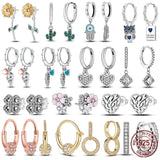 925 Sterling Silver Ocean Heart Shell Daisy Flower Moon Drop Earrings