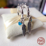 925 Silver Turquoise Hearts & Feather Hoop Earrings for Women