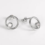 925 Silver CZ Stud Earrings Geometric Hollow Circle Style