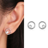 925 Silver CZ Stud Earrings Geometric Hollow Circle Style