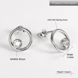925 Silver CZ Stud Earrings Geometric Hollow Circle Style