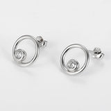 925 Silver CZ Stud Earrings Geometric Hollow Circle Style