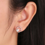 925 Silver CZ Stud Earrings Geometric Hollow Circle Style