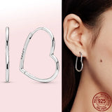 925 Sterling Silver Asymmetrical Heart Hoop Earrings for Women