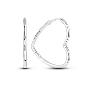 925 Silver Big Heart CZ Round Hoop Earrings for Women