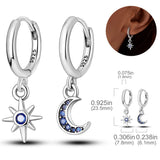 925 Sterling Silver Pave CZ U Heart Zircon Round Hoop Star Moon Earrings